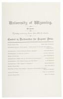 University of Wyoming. Program. Monday evening, June 8th, 1891, 8 o’clock. Contest in Declamation for Regents’ Prize