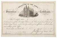 Seventies' Ordination Certificate, Mormon Church