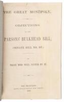 The Great Monopoly. Objections to the Parsons' Bulkhead Bill; (Senate bill, no. 167.) By those who will suffer by it