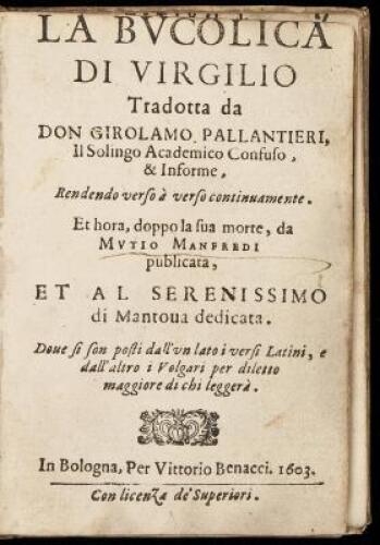 La Bucolica di Virgilio, Tradotta da Con Girolamo Pallantieri...