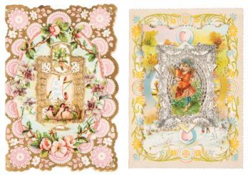 Collection of Victorian era Valentines, many with decorative lace
