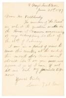 Autograph Letter Signed by Sun Yat-sen, to a Mr. Volkhosky, regarding Sun Yat-sen's kidnapping in 1896 by the Chinese legation in Great Britain