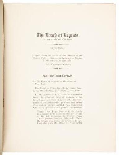 In the matter of appeal from the action of the director of the Motion Picture Division in refusing to license a motion picture entitled The Forgotten Village: petition for review to the Board of Regents of the State of New York