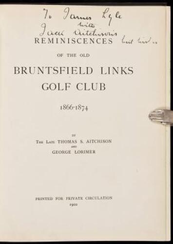 Reminiscences of the Old Bruntsfield Links Golf Club, 1866-1874