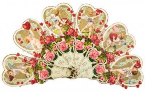 Four large Victorian fan fold-out Valentines