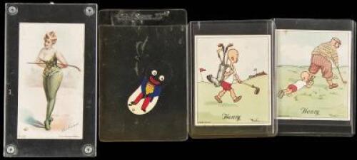Four items of golf ephemera - 3 tobacco cards and 1 sticker