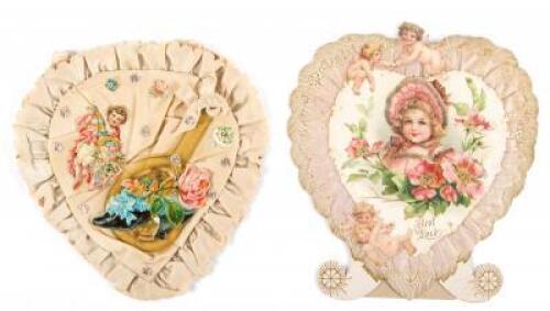 Two silk heart Victorian Valentines