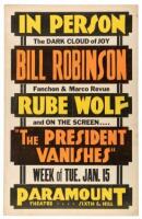 Paramount Theatre live event poster for Bill Robinson & screening of "The President Vanishes"