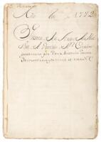 Año de 1772. Cuenta De La Arca De La Masita Del Presidio de San Carlos. [Account of the Clothing Fund of the Prison of San Carlos] Presentada Por Don Antonio Lecca, Tezorero Mayordome...