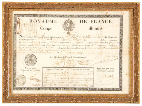 Certificate of Discharge for a soldier in the Regiment d'Artillerie a Cheval, during the First Restoration