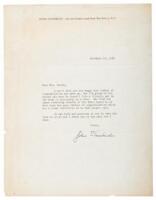 Typescript letter signed by John Steinbeck, on being congratulated for receiving the 1962 Nobel Prize