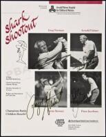 Shark Shootout - poster for the event signed by Greg Norman, Arnold Palmer, Payne Stewart, and Peter Jacobsen