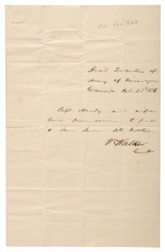 Note signed by William Walker offering safe passage in Nicaragua to a captain and his wife