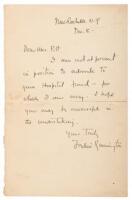 Letter from Frederic Remington declining to donate to a hospital charity