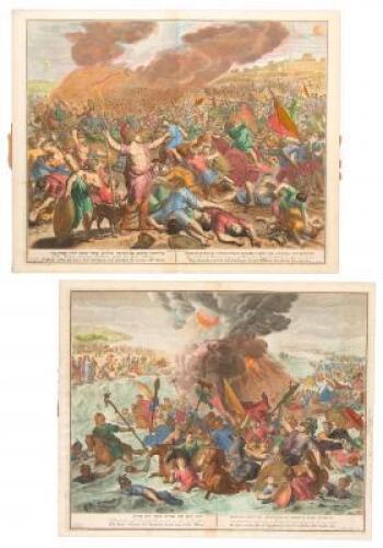 Two hand-colored double-page copper-engraved plates from a folio Dutch Bible