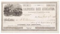 Stock certificate in the California Oaks Association, "For the Improvement of Thoroughbred Horses in this State"