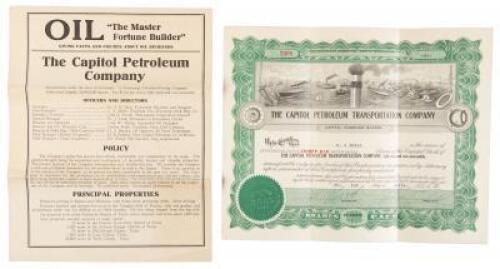 Prospectus for the Capital Petroleum Company, and stock certificate for the Capital Petroleum Transportation Company