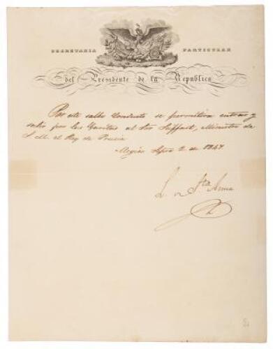 Pass for Prussian Minister Seiffart, Issued September 2, 1847