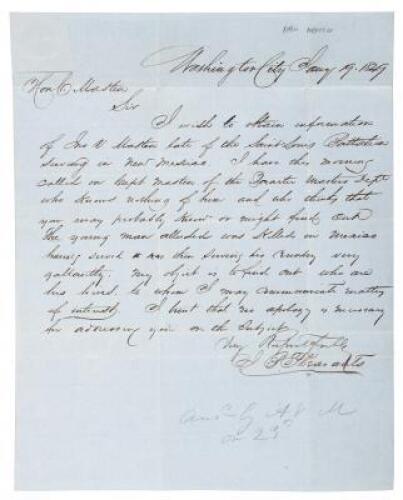 1849 letter asking for information on a soldier killed in the Mexican American War