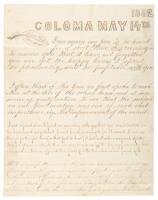 Manuscript letter from Coloma California, May 1862