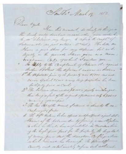 1852 letter to insurance company about San Francisco fire damage