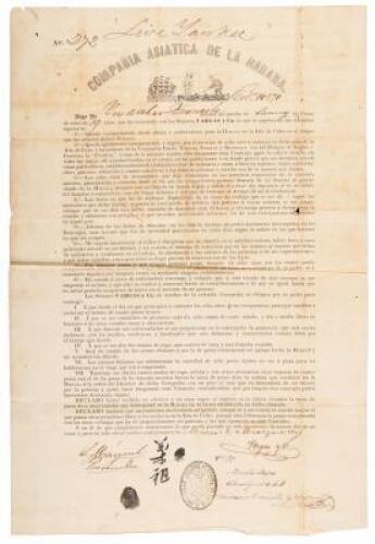Contract of a Chinese slave/indentured servant in Cuba, in Spanish and Chinese