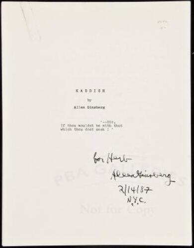 Typed copy of Kaddish, signed by Ginsberg