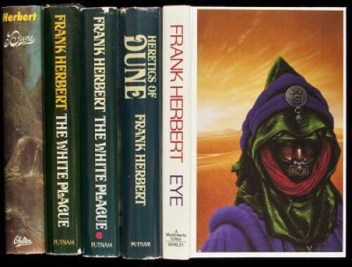 Five volumes by Frank Herbert, 3 of them signed by him, 1 by Linus Pauling