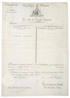 Document signed by Alexandre Berthier as Ministre de la Guerre, and secretarially signed "Bonaparte" as premier Consul de la R&eacute;publique, promoting a lieutenant in the army