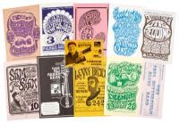 Binder of ten handbills from the Fillmore West and other venues - with a limited access pass signed by Willie Nelson