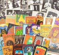 Binder of thirty-seven postcards advertising concerts at the Fillmore West, Avalon Ballroom, Winterland etc.