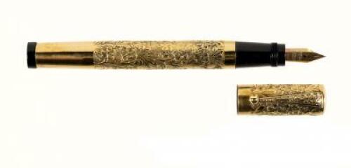 No. 42 Continental Safety Fountain Pen, 18K Rolled Gold, Floral Pattern