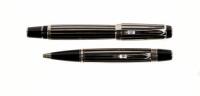 Boheme Rollerball and Ballpoint Pair, Sterling Silver and Black Lacquer