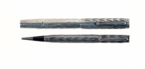 No. 494 Fountain Pen and Propelling Pencil Set, Sterling Silver "Bay Leaf" Overlay, in Original Box