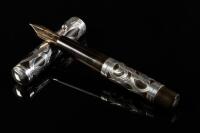 No. 420 Oversized Black Hard Rubber Fountain Pen with Sterling Silver Filigree Overlay, c. 1912, Rare