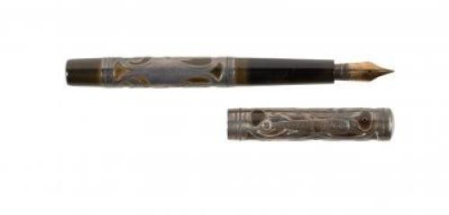 No. 416 Black Hard Rubber Fountain Pen, Sterling Silver Overlay
