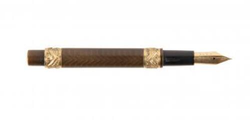 No. 26 Chased Black Hard Rubber Fountain Pen, Gold-Filled Zig-Zag and Floral Bands, No Cap, Accountant Nib