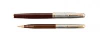 Parker 51 Fountain Pen and Propelling Pencil Set, Cordovan Brown, "Wedding Band" Caps, 1941