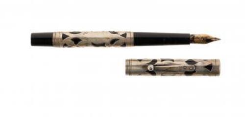 No. 415 Black Hard Rubber Fountain Pen, Sterling Silver Overlay
