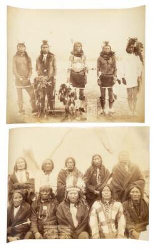 Two original photographs, of native chiefs and members of Big Foot's [i.e. Spotted Elk's] band of warriors, after the Battle of Wounded Knee, or Wounded Knee Massacre