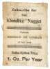 Broadside on cloth, "Subscribe for the Klondike Nugget..."