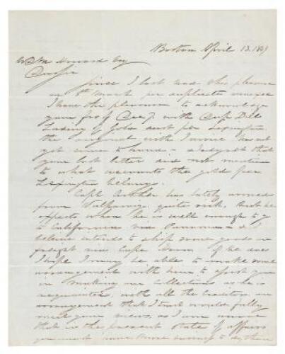 Two letters to W.D.M. Howard in San Francisco, on single lettersheet, one being a copy of an earlier letter, regarding collection of debts and remittance in gold dust