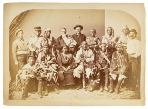 Original photograph of twelve members of the 1874 Navajo delegation to Washington, and three white men