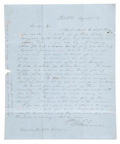 Letter from R.P. Hammond in Stockton, to James L. Fraener in San Francisco, advising him to pack up various goods and bring them to gold region where they could be sold for a fortune