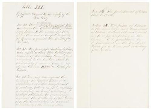 Treason--Draft Arizona Territorial Government Code of Laws Prescott, Arizona 1864