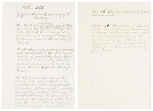 Treason--Draft Arizona Territorial Government Code of Laws Prescott, Arizona 1864