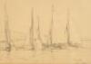 Graphite on paper drawing of two-person sailboats rounding a buoy - 2