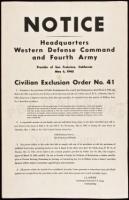 Notice. Headquarters Western Defense Command and Fourth Army, Presidio of San Francisco, California, May 5, 1942. Civilian Exclusion Order No. 41