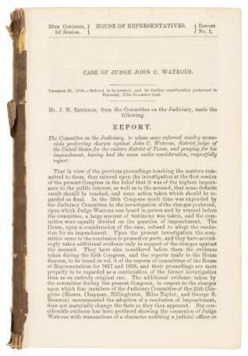 Case of Judge John C. Watrous. 36th Congress 2nd Session, House Of Representatives, Report No. 2