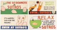 Twenty cardboard posters advertising attractions at San Francisco's Sutro Baths, evidently intended to be placed inside Municipal Railway streetcars